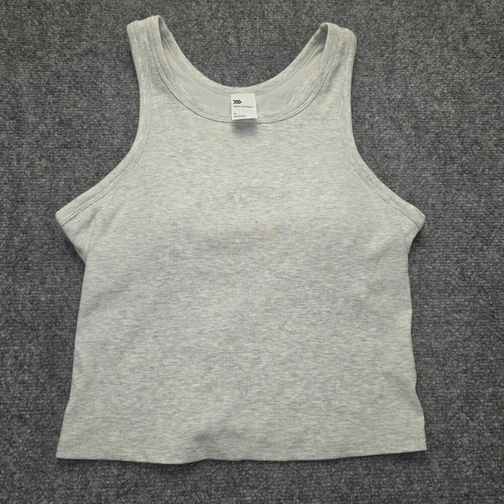 Women’s Gray Ribbed Athletic Tank Top Built-In Bra Size M